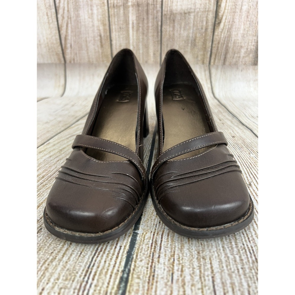 Vtg Y2k Square Toe Shoes 725 Originals Sz 8 Brown 90s Leather Chunky Block‎ Heel - Picture 6 of 8
